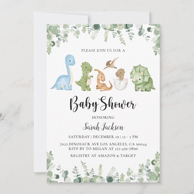 Dinosaur Baby Shower Invitations (Devant)