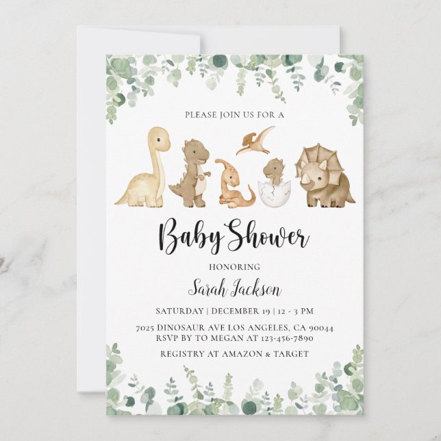 Dinosaur Baby Shower Invitations (Devant)