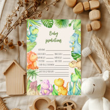 Dinosaur Baby Shower Predictions Card