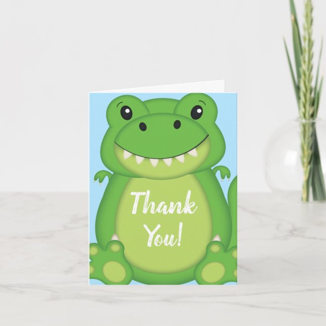 Dinosaur Baby Shower T-Rex Dankeskarte (Vorderseite)