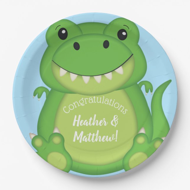 Dinosaur Baby Shower T-Rex Pappteller (Vorderseite)