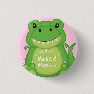 Dinosaur Baby Shower T-Rex Pink Girl Button