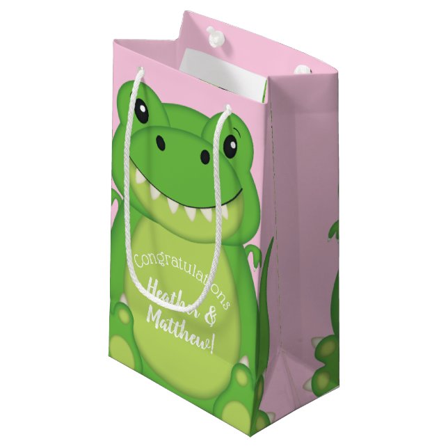 Dinosaur Baby Shower T-Rex Pink Girl Kleine Geschenktüte (Vorderseite Schrägansicht)