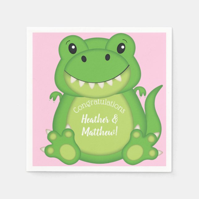Dinosaur Baby Shower T-Rex Pink Girl Serviette (Vorderseite)