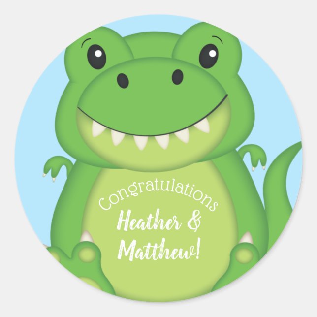 Dinosaur Baby Shower T-Rex Runder Aufkleber (Vorderseite)