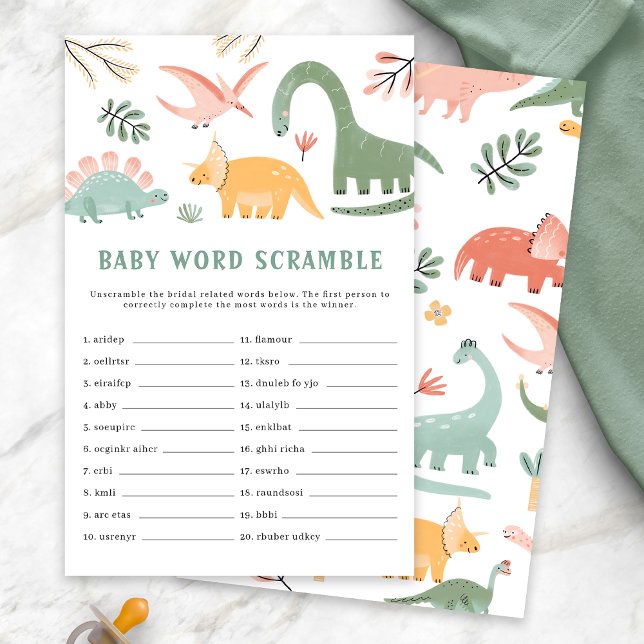 Dinosaur Baby Showgame (Dinosaur Baby Shower Baby Word Scramble Game Card by Painted Paperie)