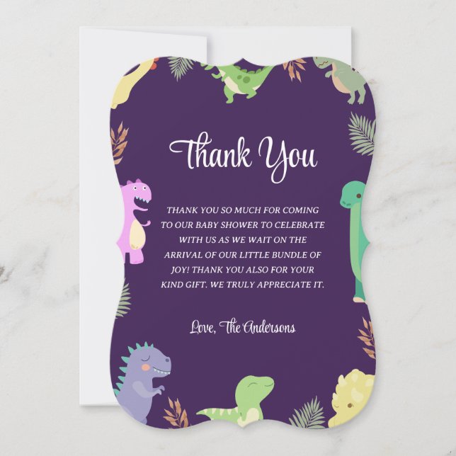 Dinosaur Babydusche danke Karte (Vorderseite)