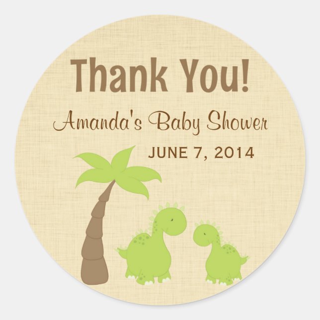 Dinosaur Babydusche Danke Stickers (Vorderseite)
