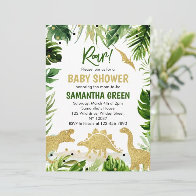 Dinosaur Babydusche Einladung (Stehend Vorderseite)