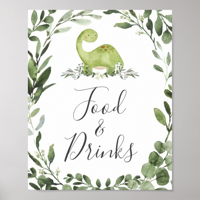 Dinosaur Babydusche Unterschrift für Lebensmittel  Poster (Vorne)
