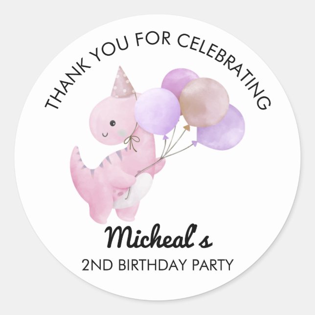 Dinosaur Balloon Birthday Party Sticker (Devant)