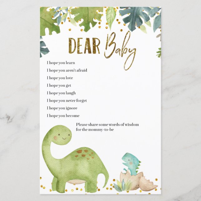 Dinosaur Bébé Voeux pour Baby shower Cartes de Jeu (Devant)