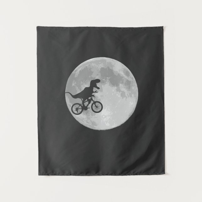 Dinosaur Bike und Moon Retro Dino Wandteppich (Vorderseite)