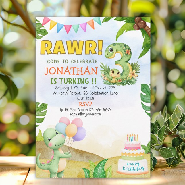Dinosaur Birthday 3 for Boys | Rawr Dino party Einladung (Von Creator hochgeladen)