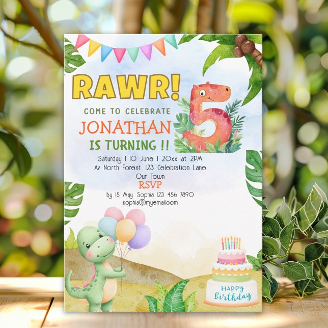 Dinosaur Birthday 5th for Boys | Rawr Dinosaur  Einladung (Von Creator hochgeladen)