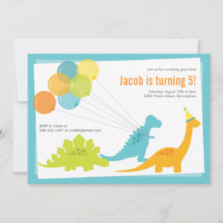 Dinosaur Birthday Balloon Blue Green Party Einladung