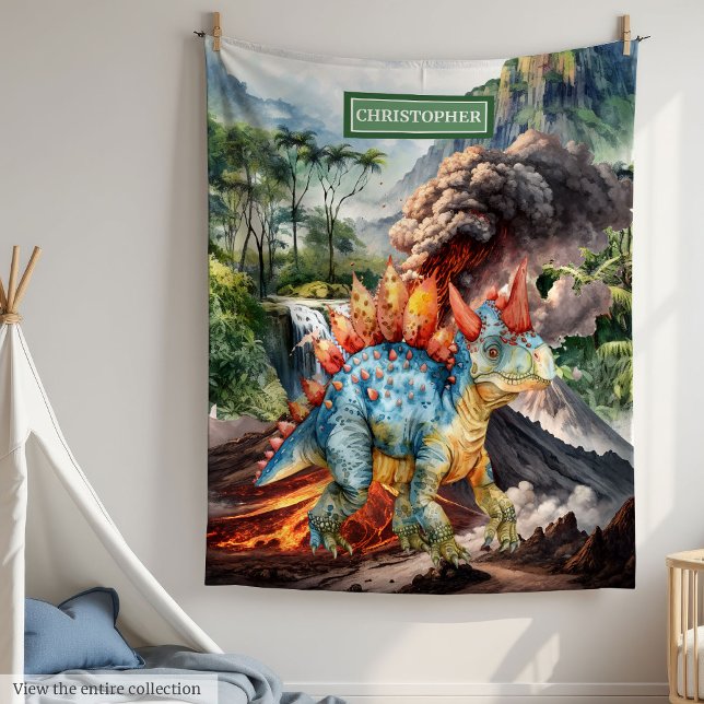 Dinosaur Birthday Blanket Wasserfarbe Personalisie Fleecedecke (Dinosaur Birthday Blanket Watercolor Personalized Boys)