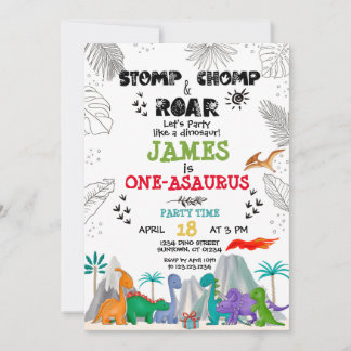 Dinosaur Birthday Boy Girl Aquarell farbig in Einladung