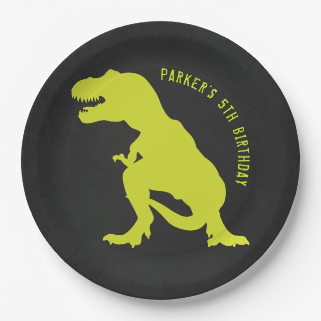 Dinosaur Birthday Chalkboard Pappteller (Vorderseite)
