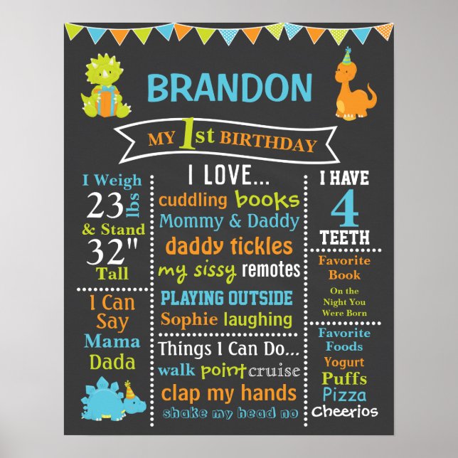 Dinosaur Birthday Chalkboard-Zeichen Poster (Vorne)