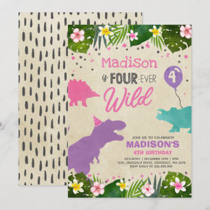 Dinosaur Birthday Einladen Vier Wild Dino Party Einladung