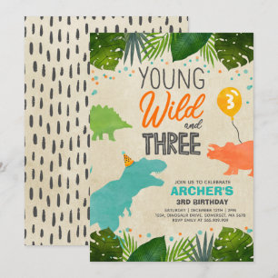 Dinosaur Birthday Einladen Wild und Drei-Dino-Part Einladung