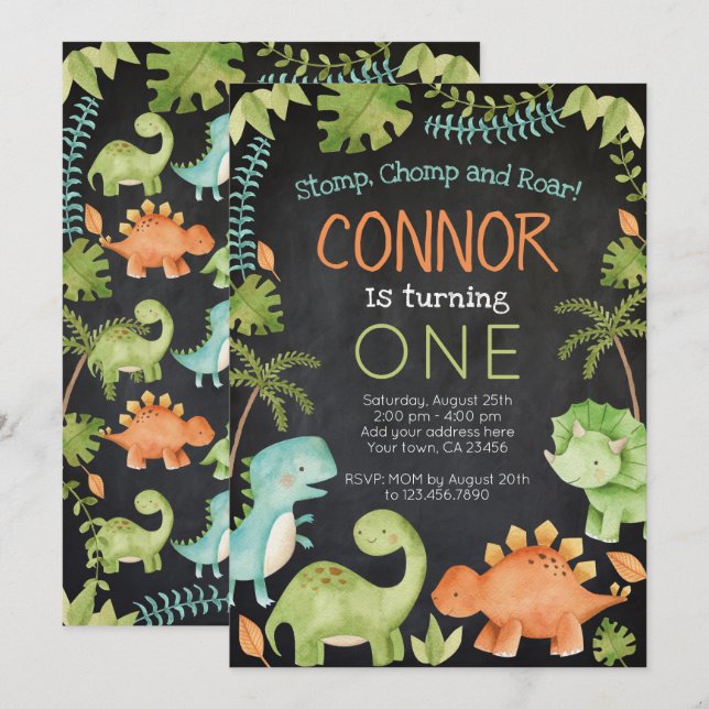 Dinosaur Birthday Einladung (Vorne/Hinten)