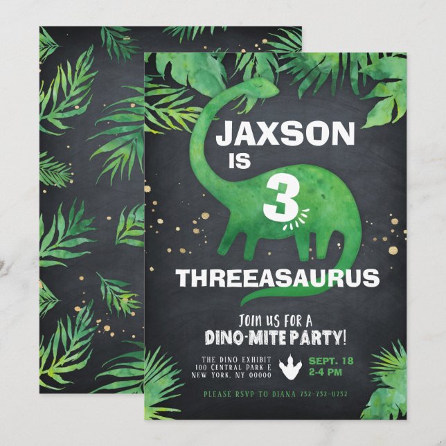 Dinosaur Birthday Einladung (Vorne/Hinten)
