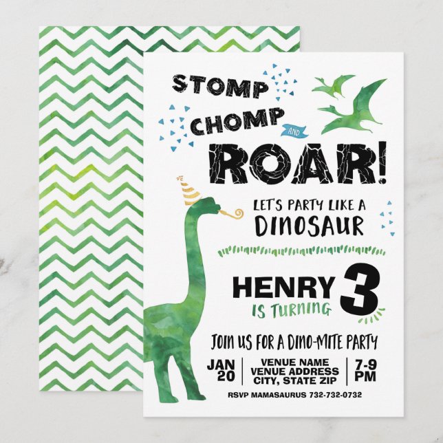 Dinosaur Birthday Einladung (Vorne/Hinten)