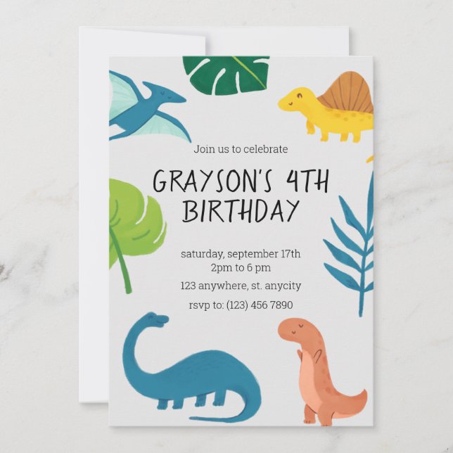 Dinosaur Birthday Einladung (Vorderseite)