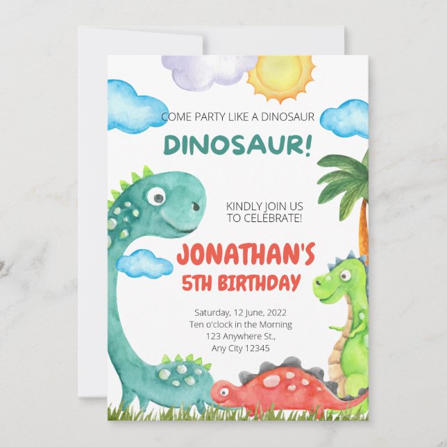 Dinosaur Birthday Einladung (Vorderseite)