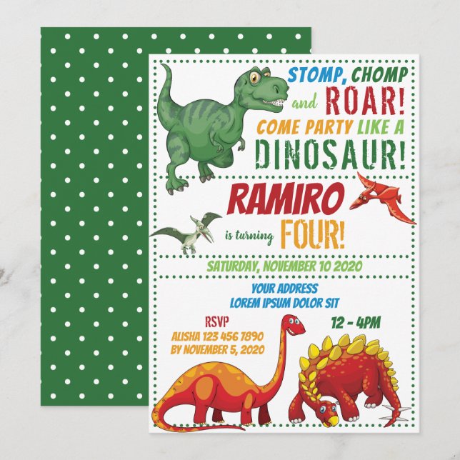 Dinosaur Birthday Einladung (Vorne/Hinten)