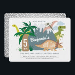 Dinosaur Birthday Einladung<br><div class="desc">Mit dieser lustigen,  farbenfrohen whimsical Dinosaurier Einladung anhalten,  chomp,  knurren und brüllen. Wettkampf mit Bergen,  Vulkanen,  Trex,  Bäumen und mehr!</div>