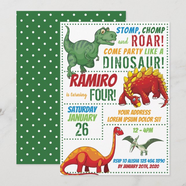 Dinosaur Birthday Einladung (Vorne/Hinten)