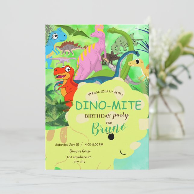 Dinosaur Birthday Einladung (Stehend Vorderseite)