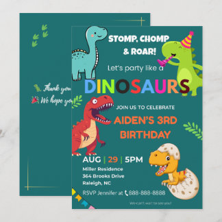 Dinosaur Birthday Einladung - Bearbeitbar | Flachw