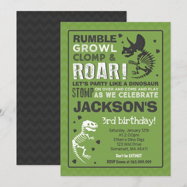 Dinosaur Birthday Einladung Dinosaur Fossil Party (Vorne/Hinten)