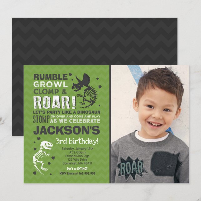Dinosaur Birthday Einladung Dinosaur Fossil Party (Vorne/Hinten)