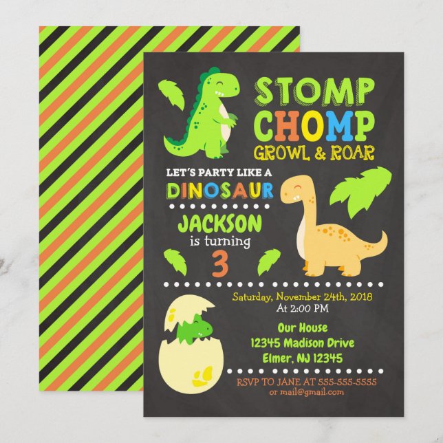 Dinosaur Birthday Einladung für einen Jungen (Vorne/Hinten)