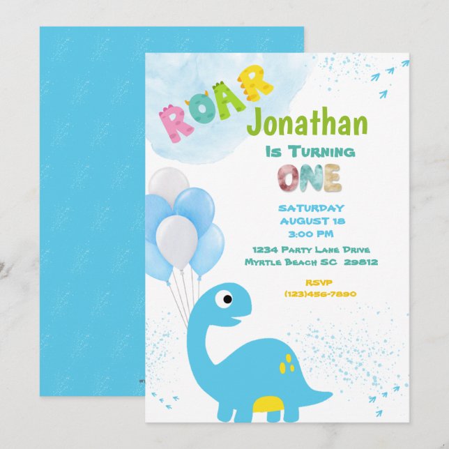 Dinosaur Birthday Einladung für einen Jungen (Vorne/Hinten)