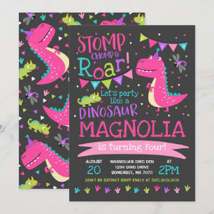 Dinosaur Birthday Einladung Girl Dinosaur Party