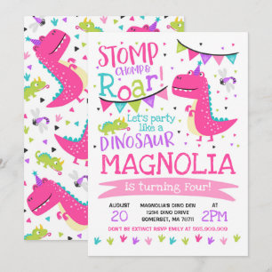 Dinosaur Birthday Einladung Girl Dinosaur Party