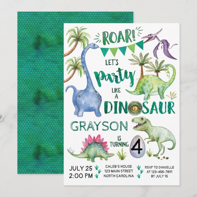 Dinosaur Birthday Einladung Party wie ein Dinosaur (Vorne/Hinten)