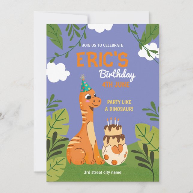 Dinosaur Birthday Einladungen Jurassic Dino Party (Vorderseite)