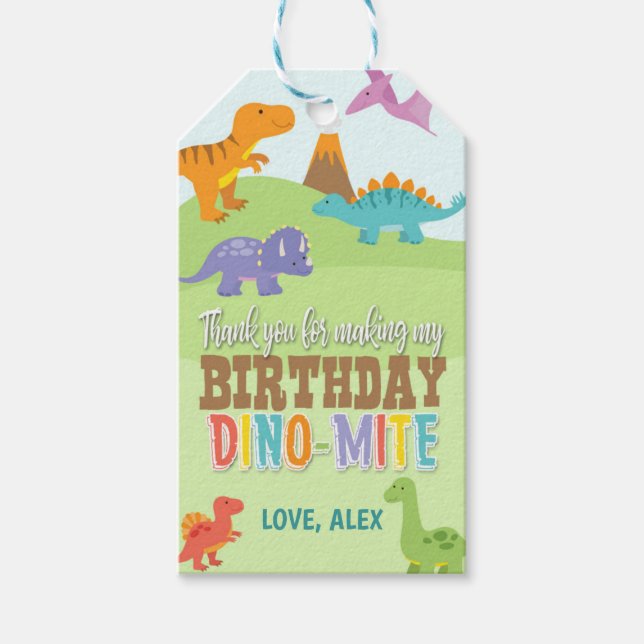 Dinosaur Birthday Favor Tag Geschenkanhänger (Vorderseite)