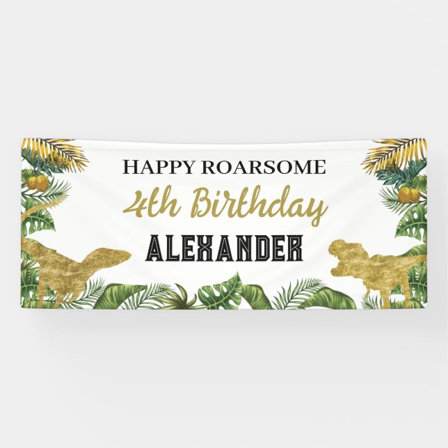 Dinosaur Birthday Gold Roarsome Banner (Horizontal)