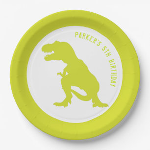 Dinosaur Birthday Green Pappteller