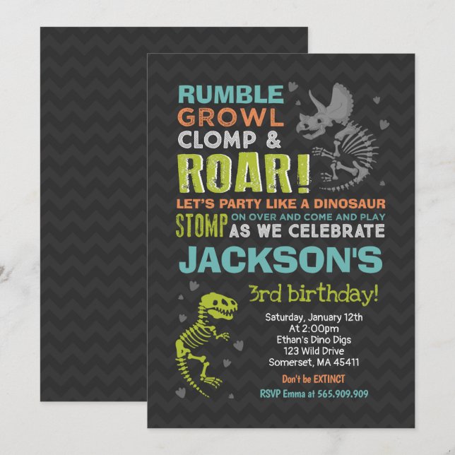 Dinosaur Birthday Invitation Dinosaur Fossil Party Einladung (Vorne/Hinten)