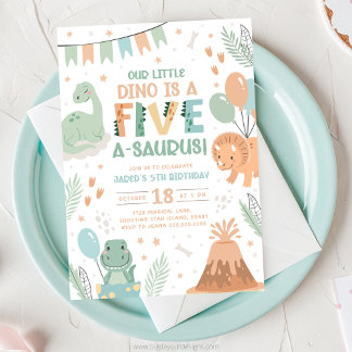 Dinosaur Birthday Invitation Five. Baby Dino 5th