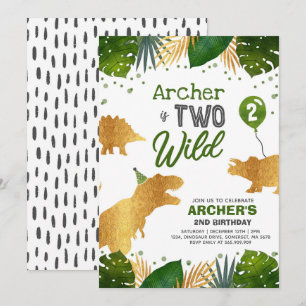 Dinosaur Birthday Invitation Two Wild Dinosaur Par